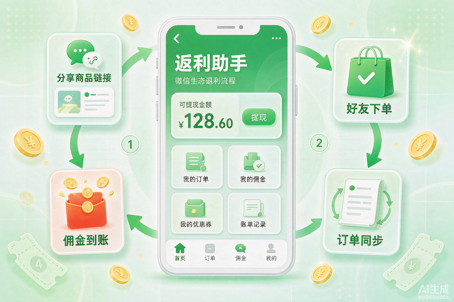 微信生态返利完整流程示意